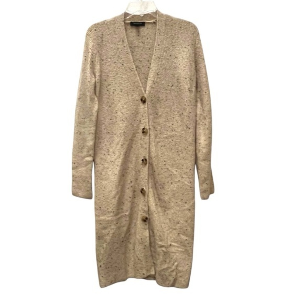 Ann Taylor Heather Oatmeal Button Up Long Cardigan Sweater Size Small Office